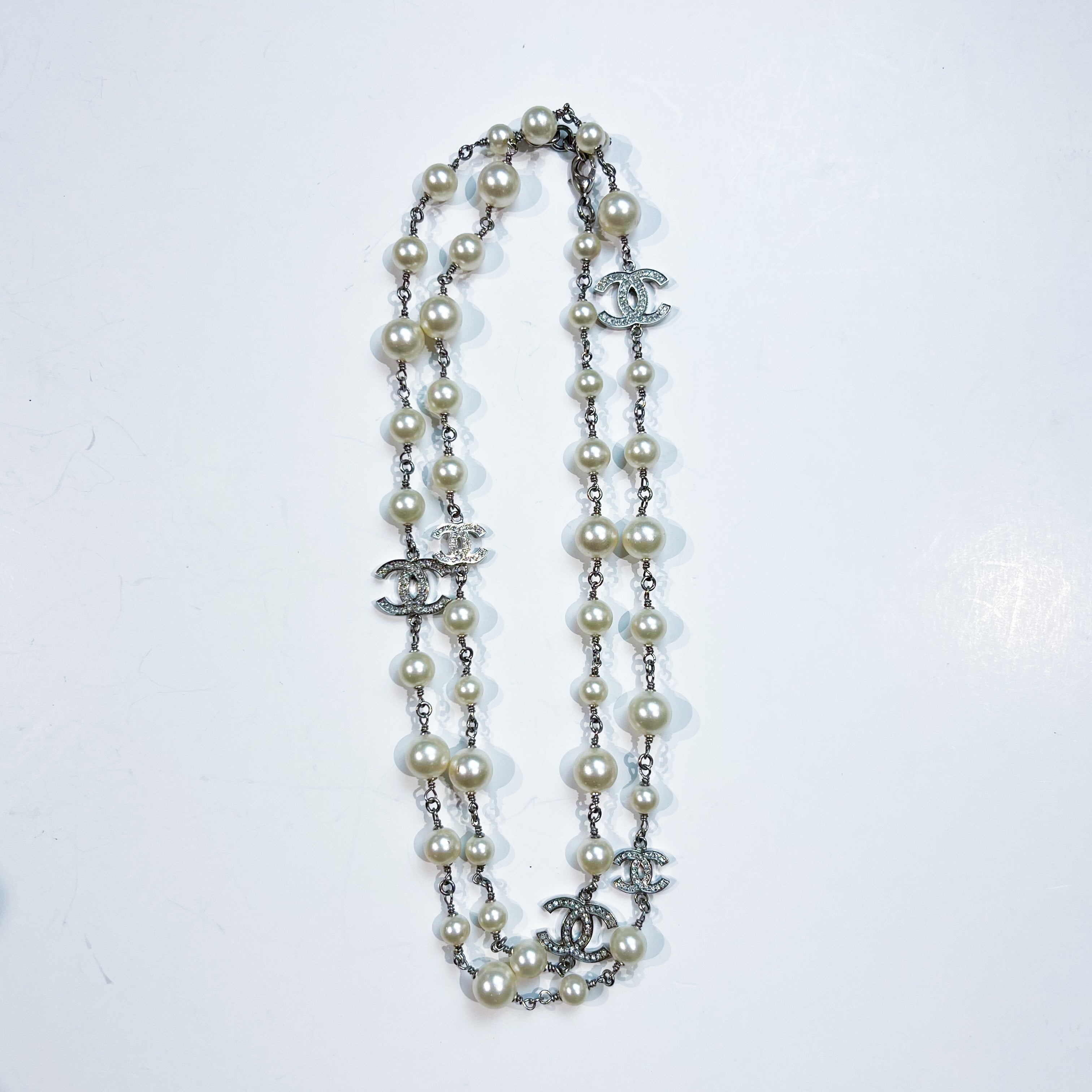 Chanel Pearl & Rhinestone CC Necklace