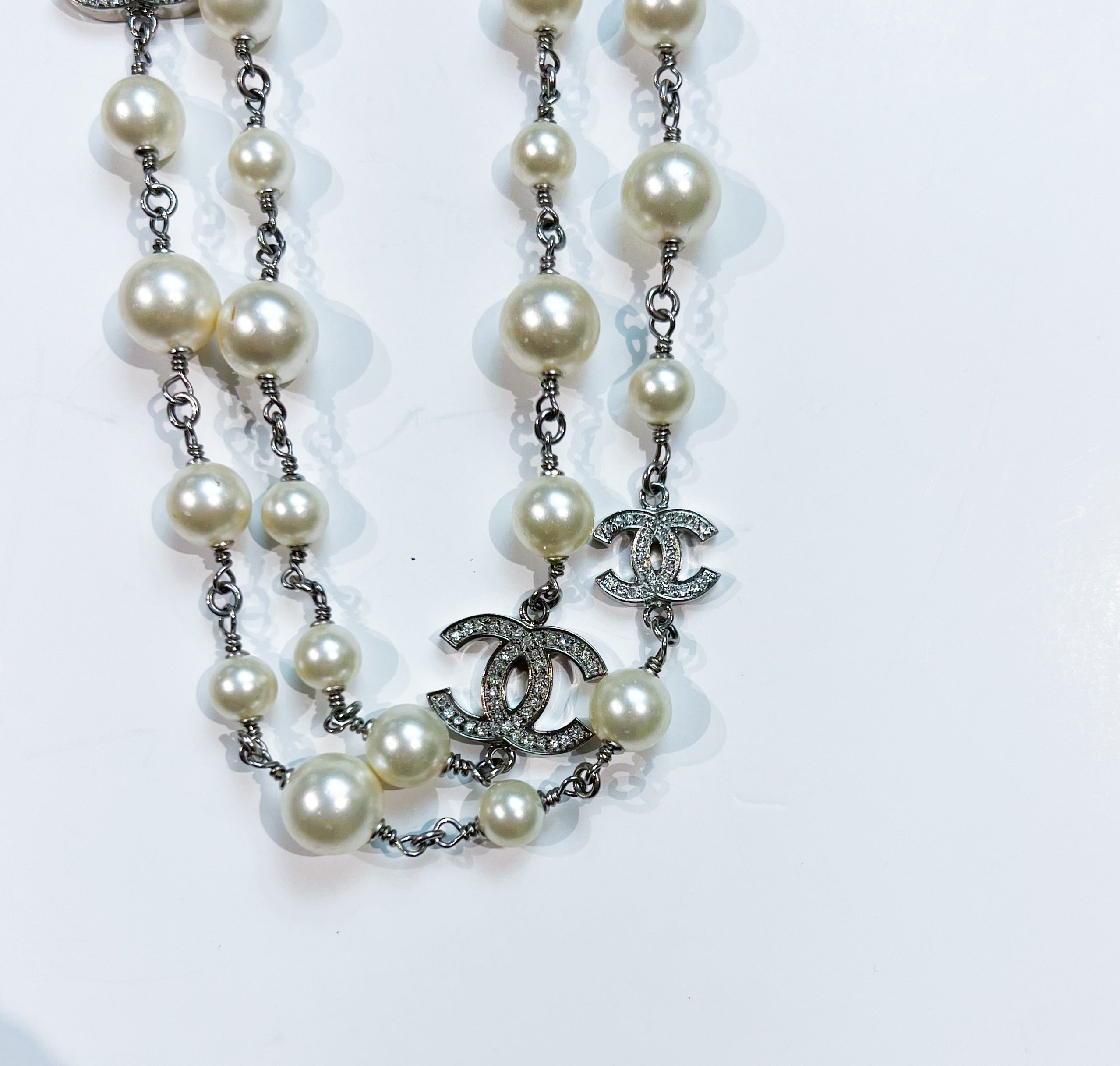 Chanel Pearl & Rhinestone CC Necklace