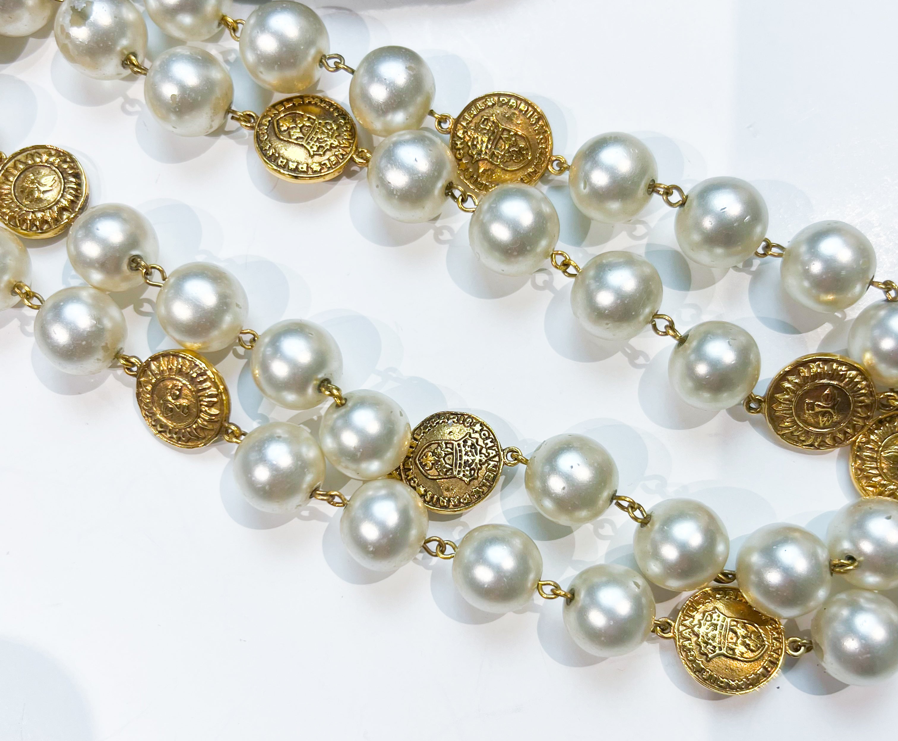 Chanel Faux Pearl & Coat of Arms Emblem Necklace