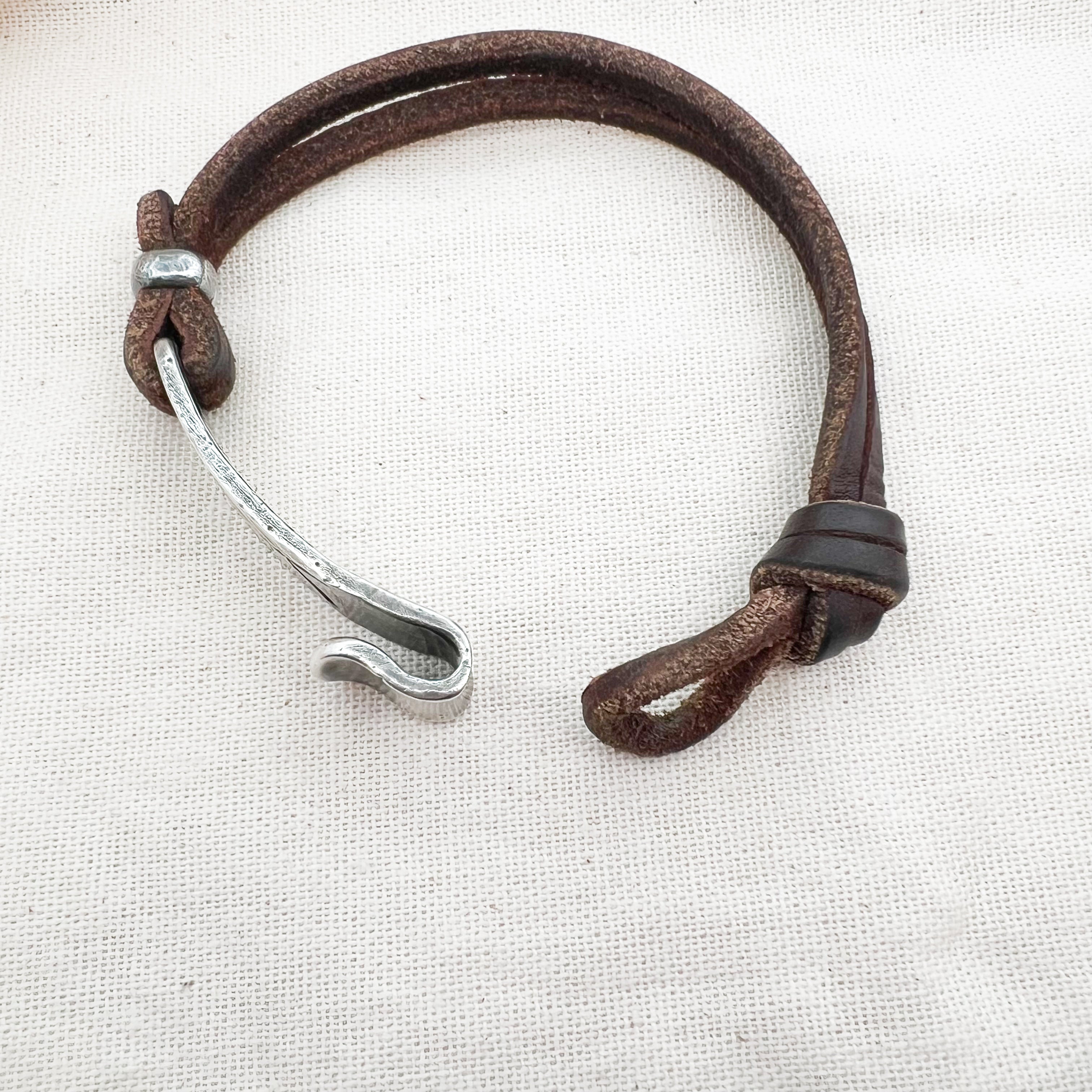 Retired James Avery Brown Leather Ichthus Bracelet