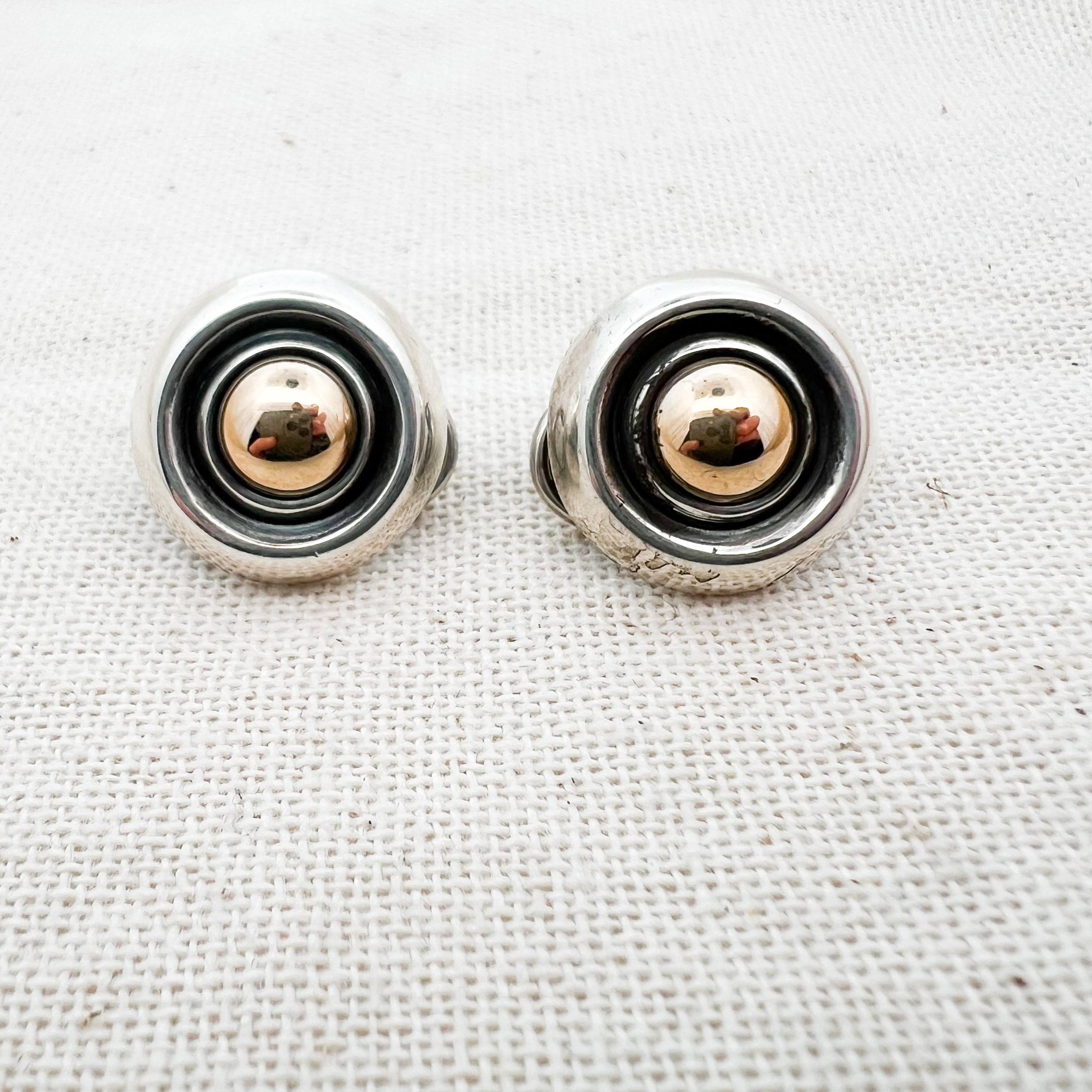 Retired James Avery Two-Tone Button Clip On Earrings