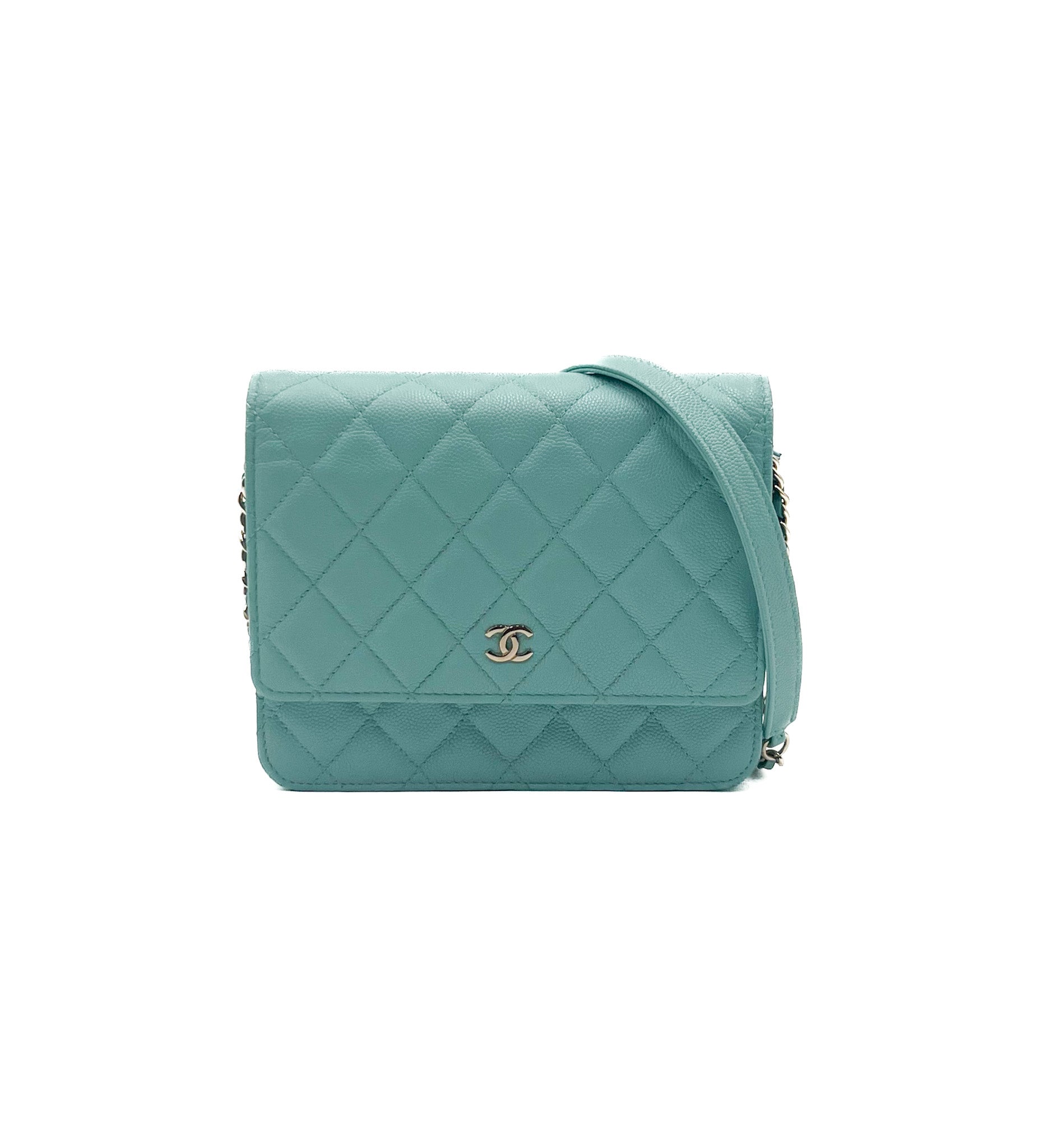 Chanel Turquoise Wallet on a Chain WOC GHW