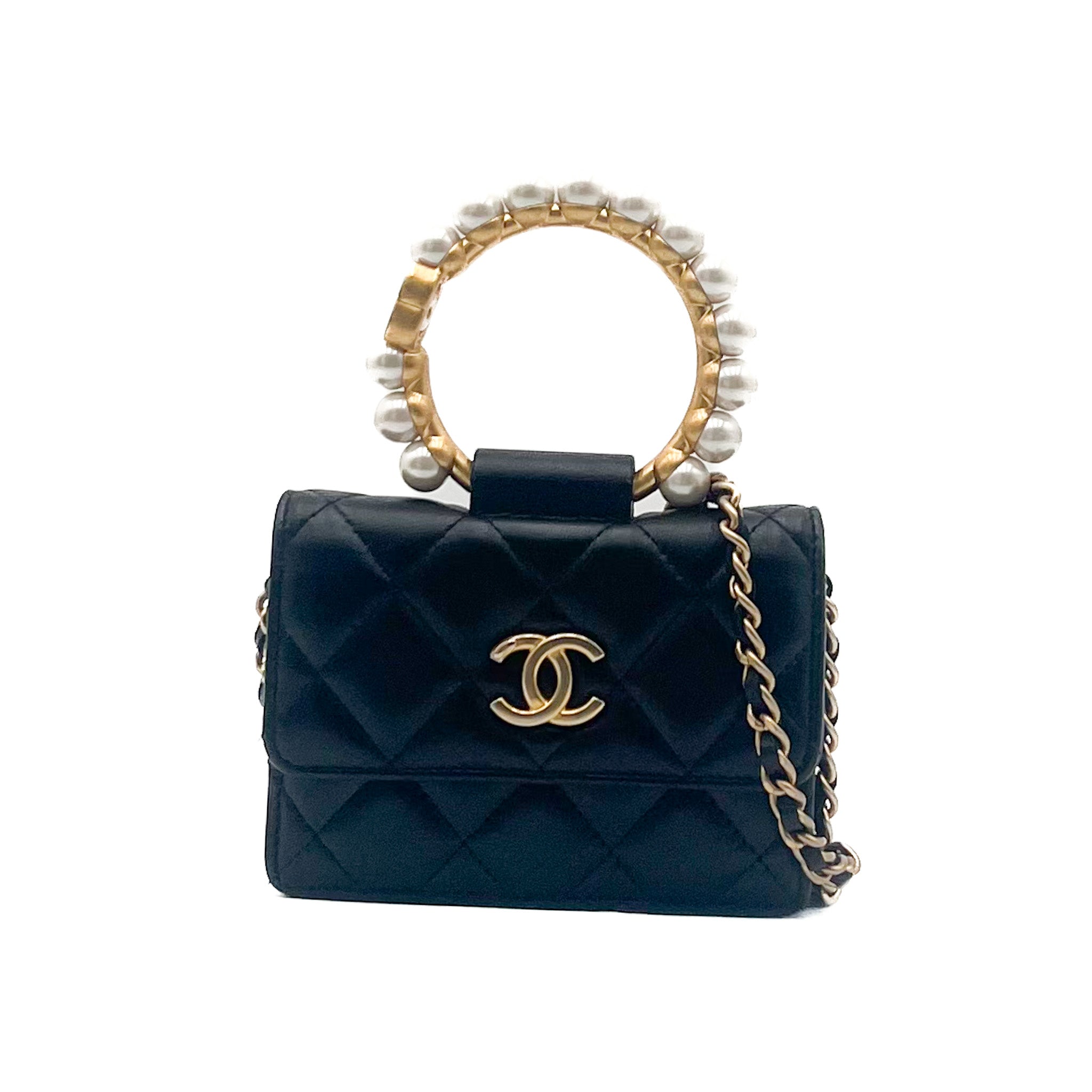 Chanel Black Quilted Pearl Crown Clutch