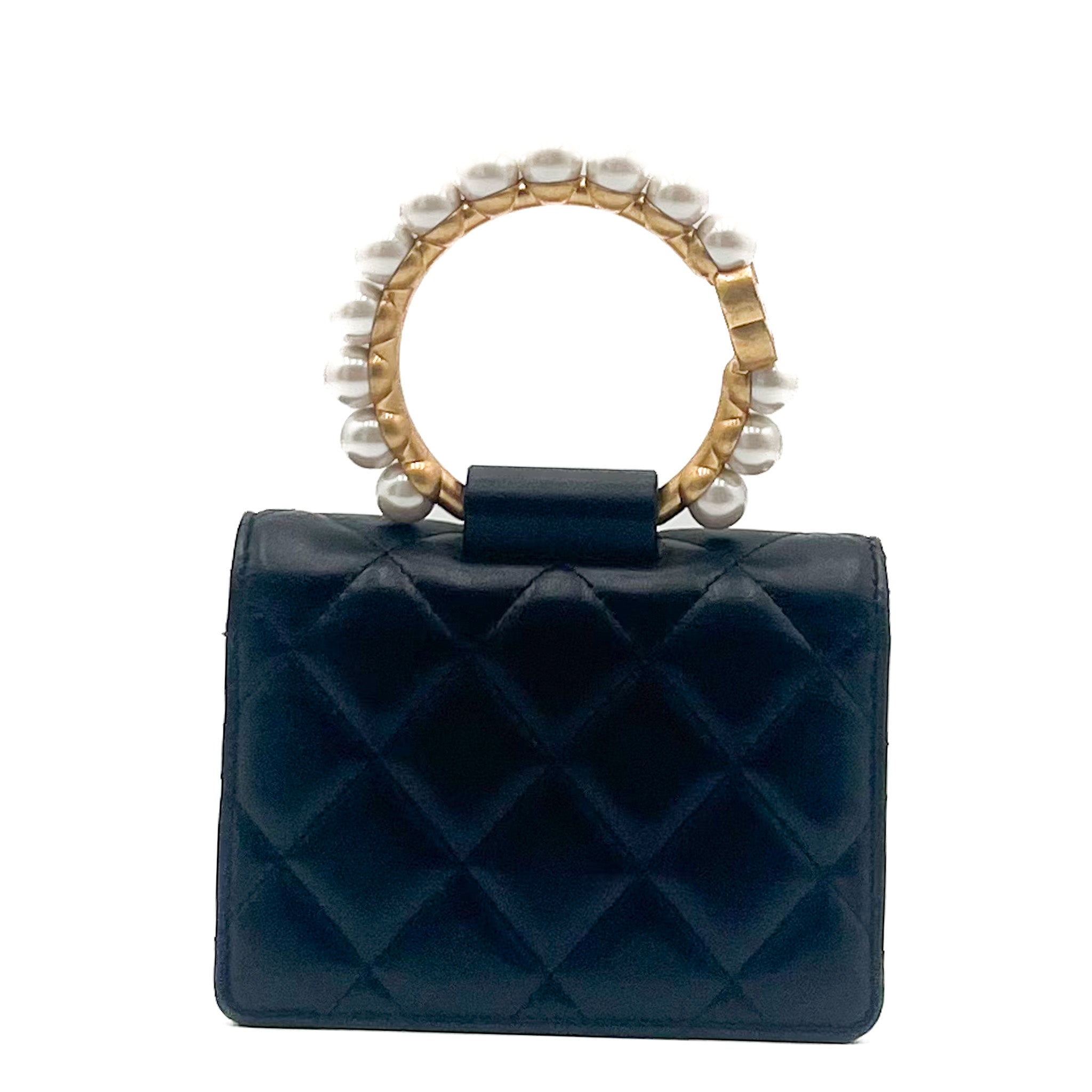 Chanel Black Quilted Pearl Crown Clutch