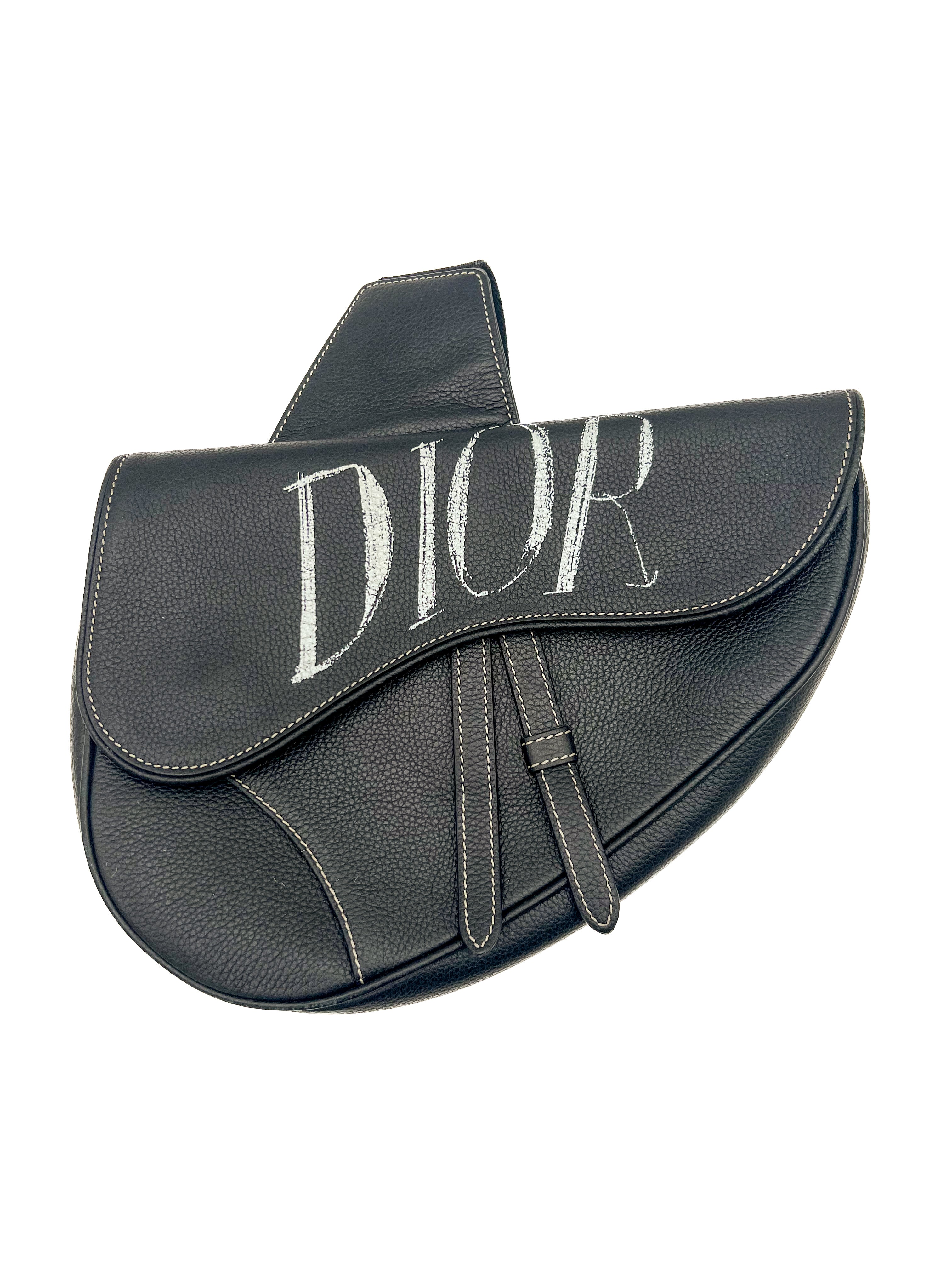 Christian Dior Stussy Black Calfskin Saddle Bag