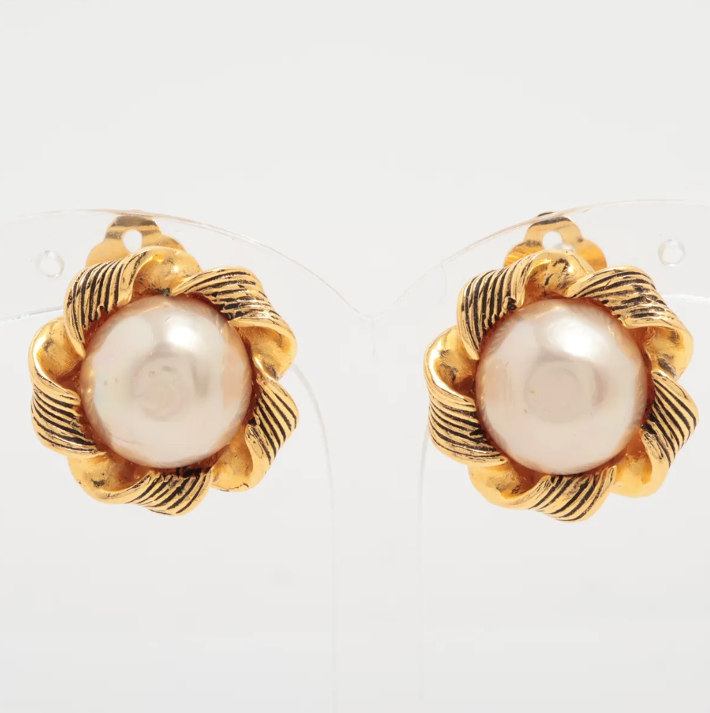 Chanel Faux Pearl Twist Clip-on Earrings