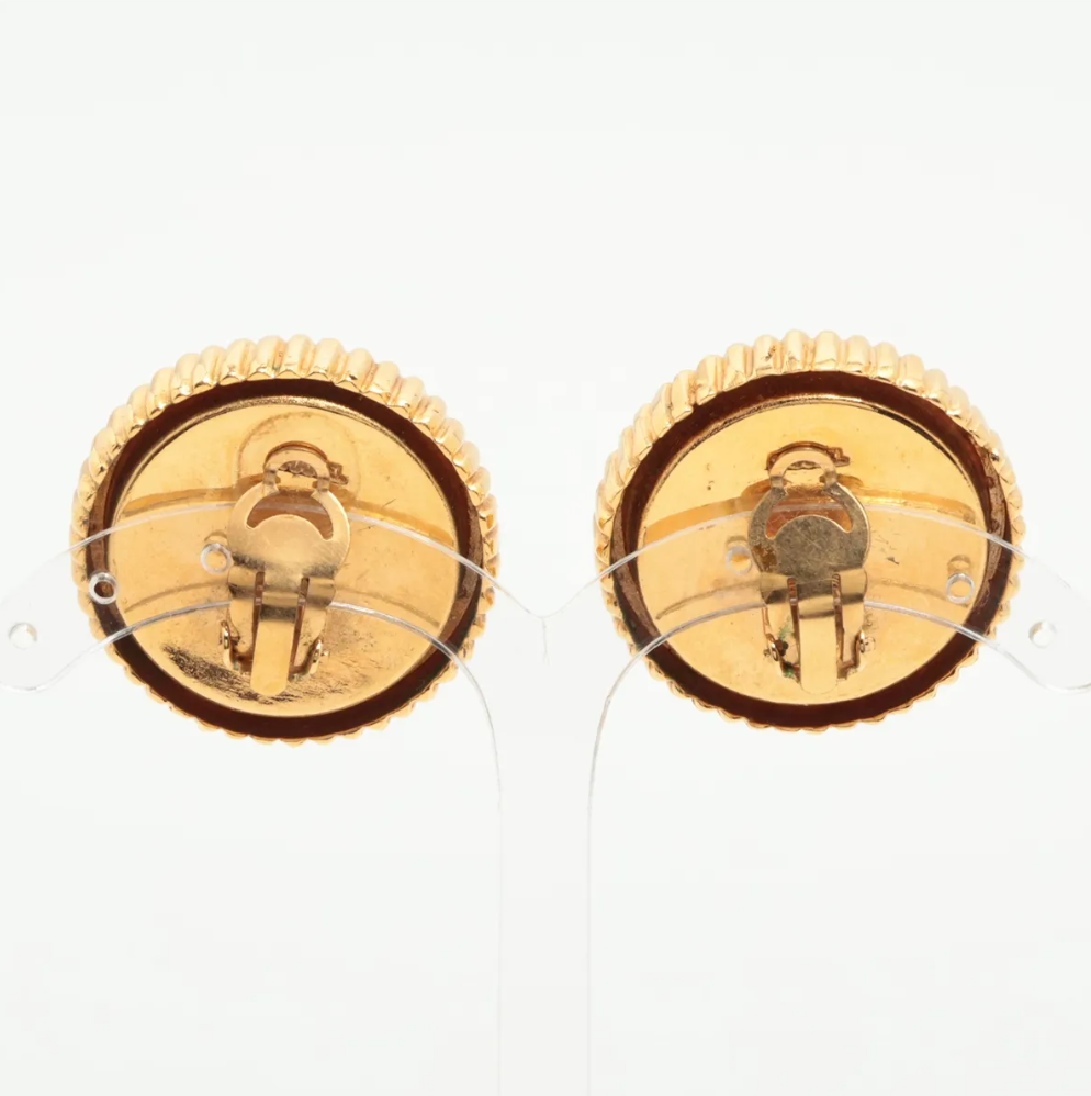 Chanel Faux Pearl Black Round Clip-on Earrings