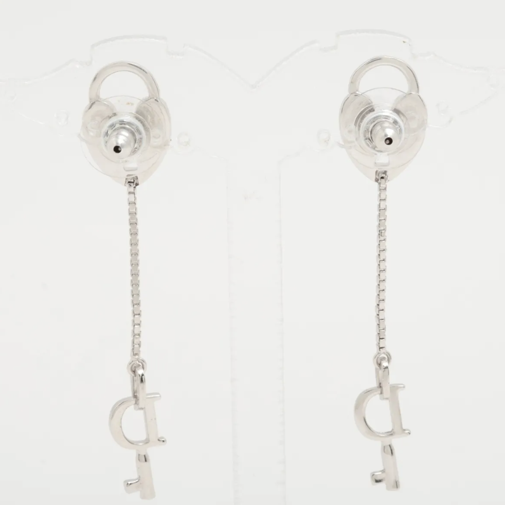 Christian Dior Lock & Key Silver Dangle Earrings