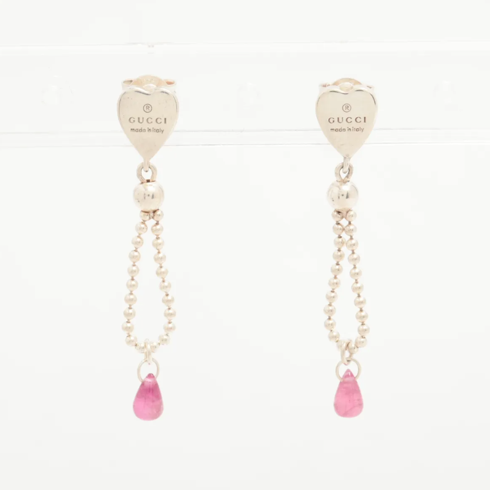 Gucci Sterling Silver Heart Logo Dangle Earrings