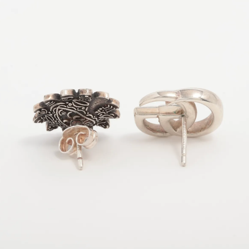 Gucci Sterling Silver GG Flower Stud Earrings