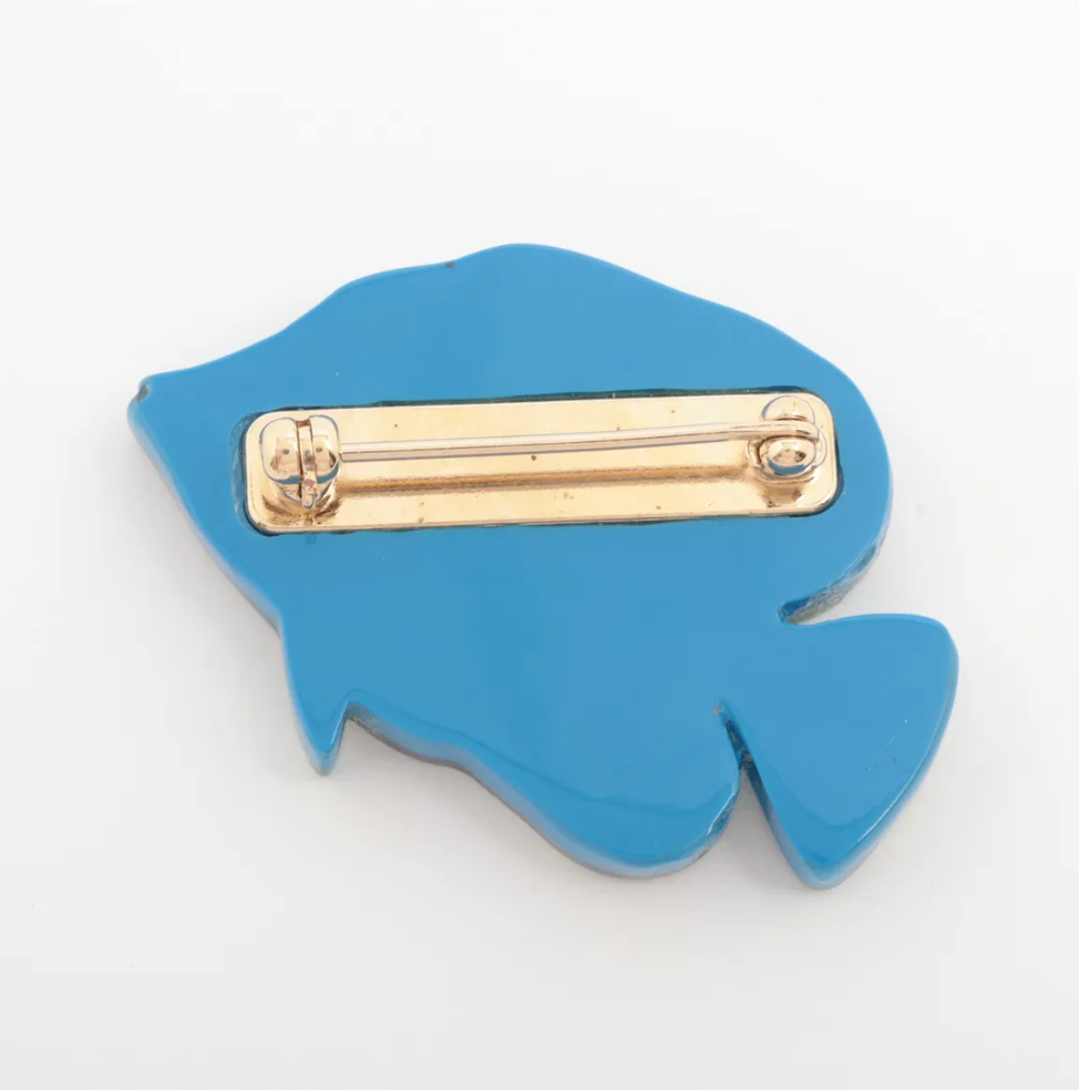 Chanel Resin Blue Glitter Fish Brooch