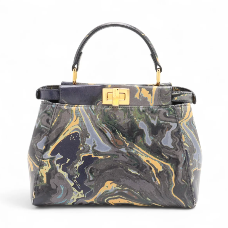 Fendi Nappa Marble Mini Peek-a-boo Two-Way Hand Bag