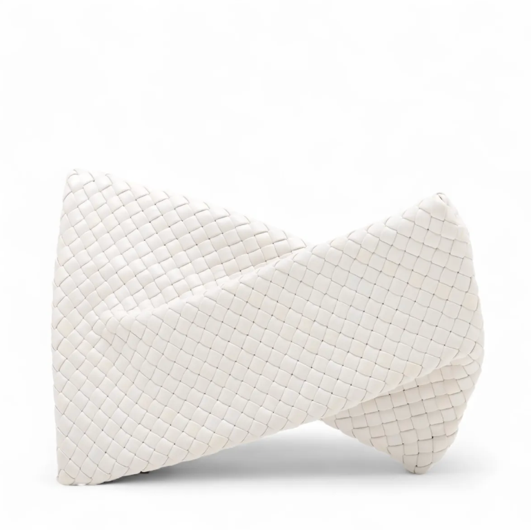 Bottega Veneta White Intrecciato Crisscross Leather Clutch Bag