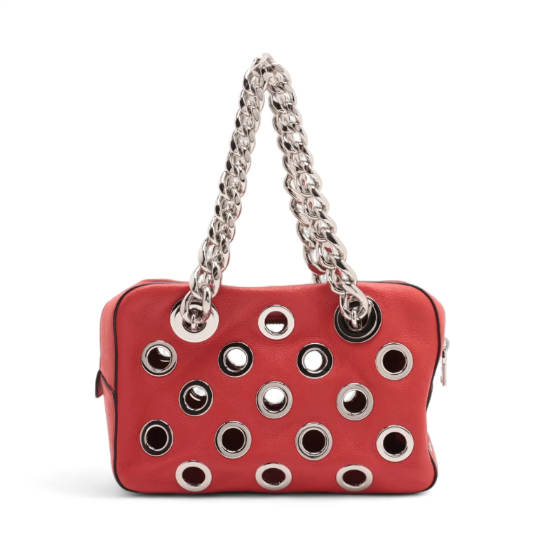 Prada Red Vitello Daino Grommet Bag